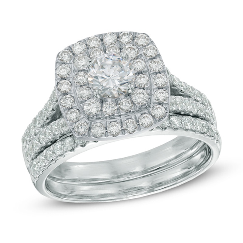 1-1/2 CT. T.W. Certified Canadian Diamond Double Frame Bridal Set in 14K White Gold (I/I2)