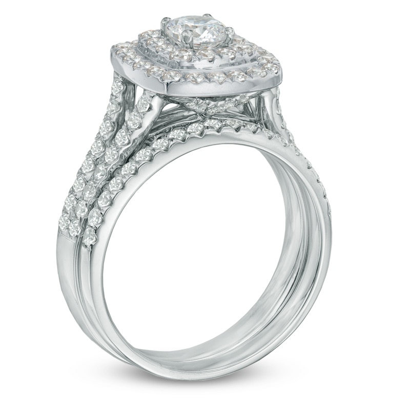 1-1/2 CT. T.W. Certified Canadian Diamond Double Frame Bridal Set in 14K White Gold (I/I2)