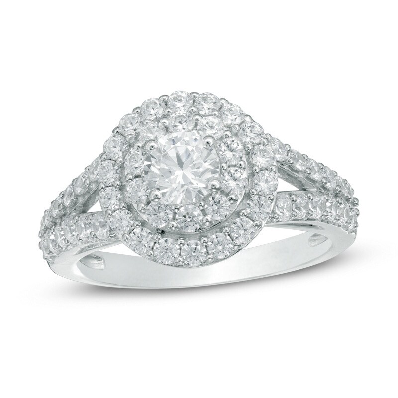 Main Image 1 of 1-3/4 CT. T.W. Diamond Frame Split Shank Engagement Ring in 14K White Gold