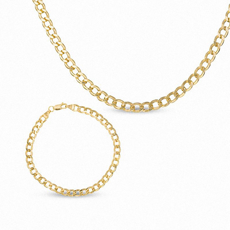 Main Image 1 of Men's 10K Gold Curb Bracelet and Necklace Set