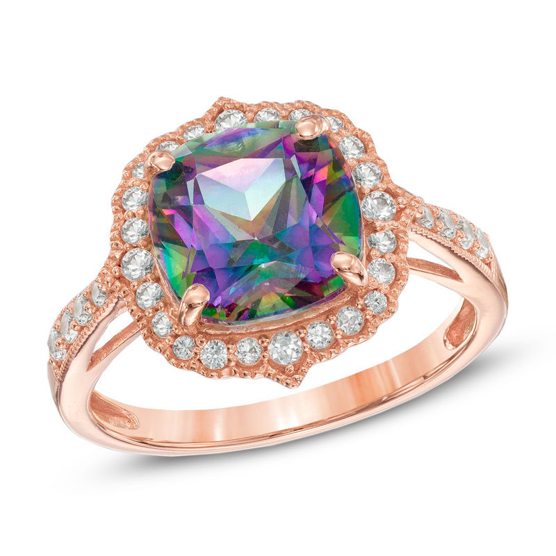 Mystic Fire® Topaz and Lab-Created White Sapphire Frame Ring in Sterling Silver with 14K Rose Gold Plate