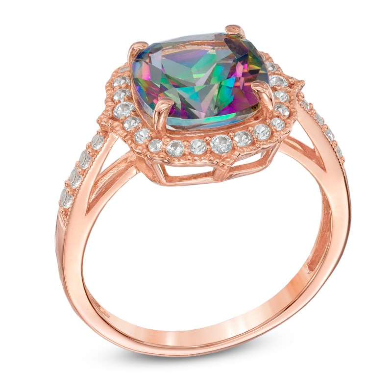 Main Image 2 of Mystic Fire® Topaz and Lab-Created White Sapphire Frame Ring in Sterling Silver with 14K Rose Gold Plate