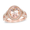 Thumbnail Image 0 of Oval Morganite and 1/4 CT. T.W. Champagne and White Diamond Frame Ring in 10K Rose Gold