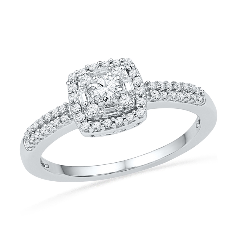 Size-10.75 3 Diamond Promise Ring in 10K White Gold 1/10 cttw, G-H,I2-I3 