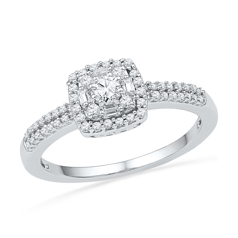 1/3 CT. T.W. Diamond Frame Promise Ring in 10K White Gold