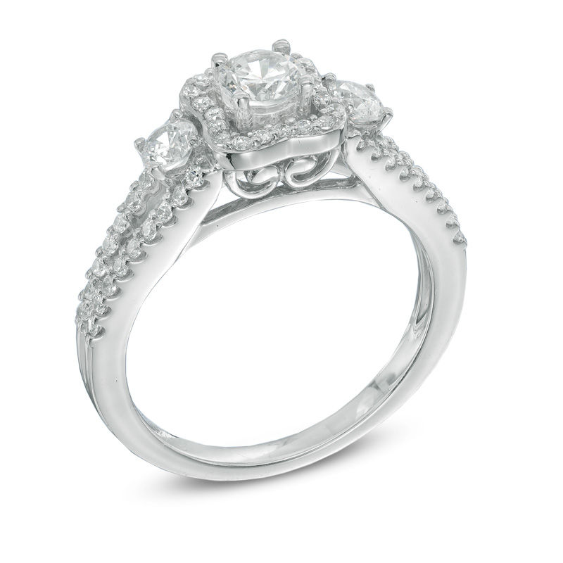 Main Image 2 of Celebration Ideal 1 CT. T.W. Certified Diamond Three Stone Engagement Ring in 14K White Gold (I/I1)