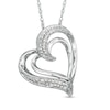 Diamond Accent Tilted Double Heart Pendant In Sterling Silver