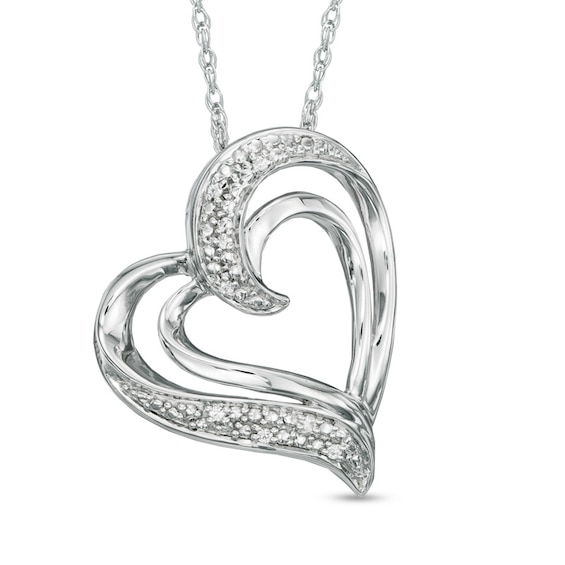 Diamond Accent Tilted Double Heart Pendant in Sterling Silver | Zales ...