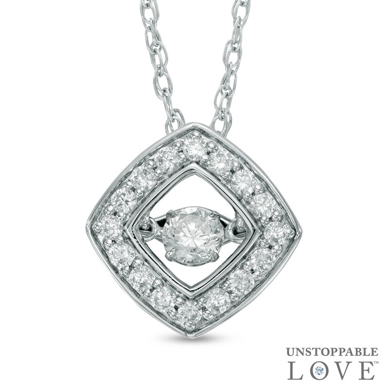 Main Image 1 of 1/2 CT. T.W. Diamond Tilted Square Pendant in 14K White Gold