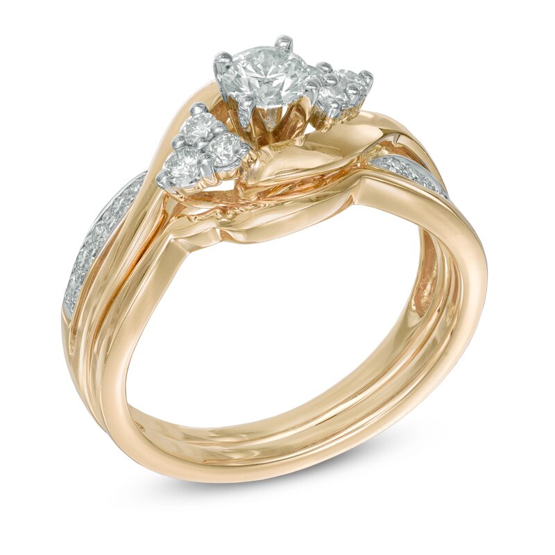 5/8 CT. T.W. Diamond Tri-Sides Bridal Set in 10K Gold