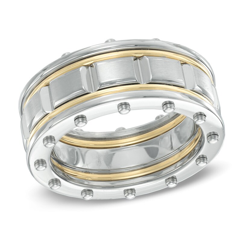 Men's Riveted Ring in Two-Tone Stainless Steel - Size 10