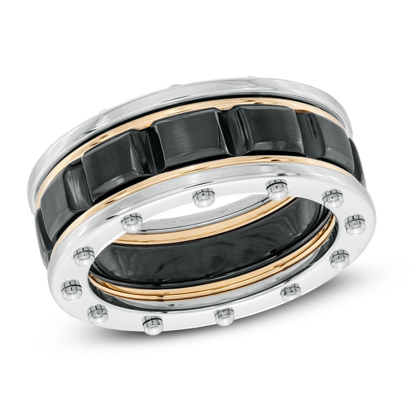Main Image 1 of Riveted Ring in Tri-Tone Stainless Steel - Size 10