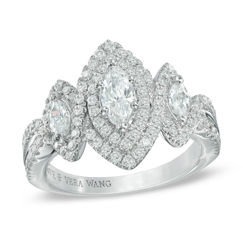 Vera Wang Love Collection 1 1 5 CT. T.W. Marquise Diamond Three Stone Frame Ring in 14K White Gold Zales Outlet
