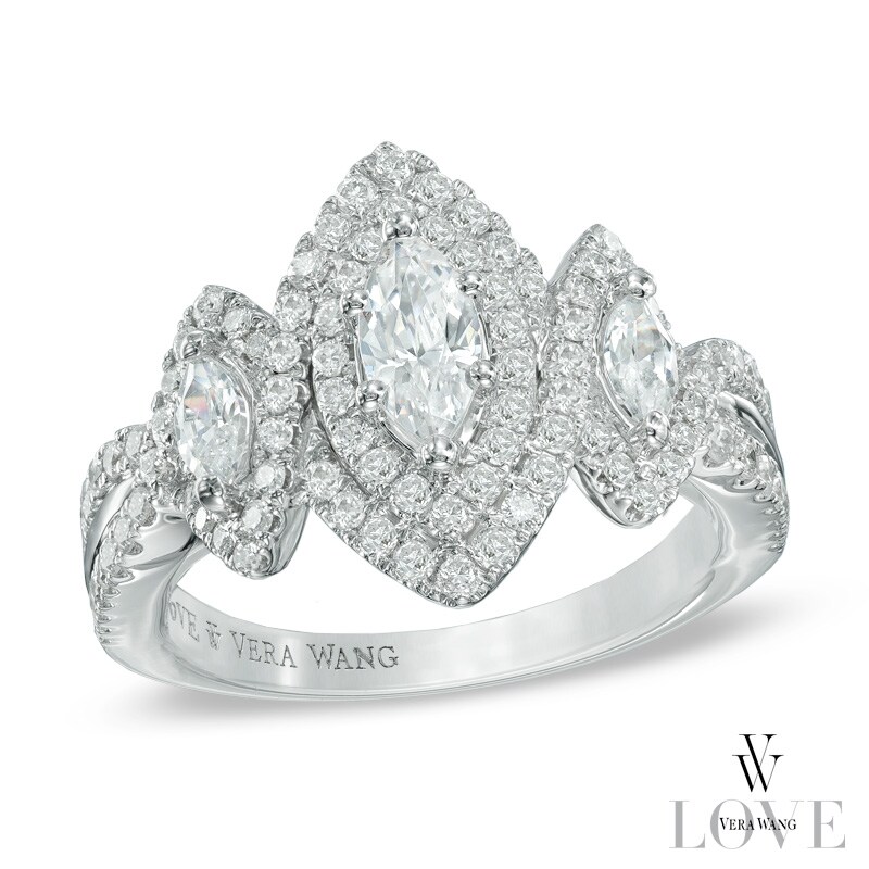 Vera Wang Love Collection 1-1/5 CT. T.W. Marquise Diamond Three Stone Frame Ring in 14K White Gold