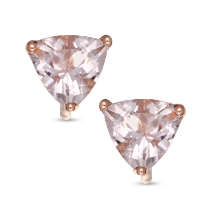 Main Image 1 of 5.0mm Trillion-Cut Morganite Solitaire Stud Earrings in 10K Rose Gold