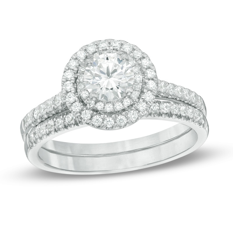 1 CT. T.W. Certified Canadian Diamond Double Frame Bridal Set in 14K White Gold (I/I2)