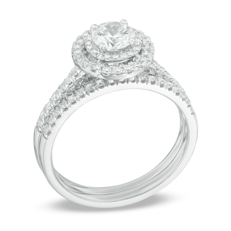 1 CT. T.W. Certified Canadian Diamond Double Frame Bridal Set in 14K White Gold (I/I2)