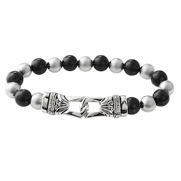 Men's 10.0mm Black Agate and Stainless Steel Bead Bracelet - 8.5&quot;