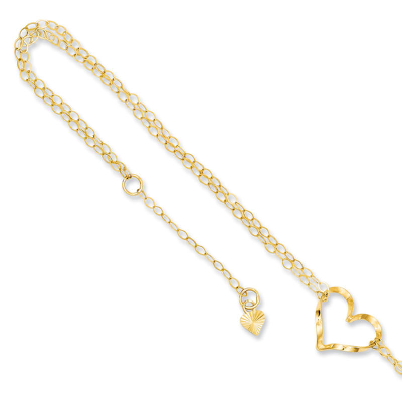 Main Image 1 of Heart Double Strand Adjustable Anklet in 14K Gold - 10"