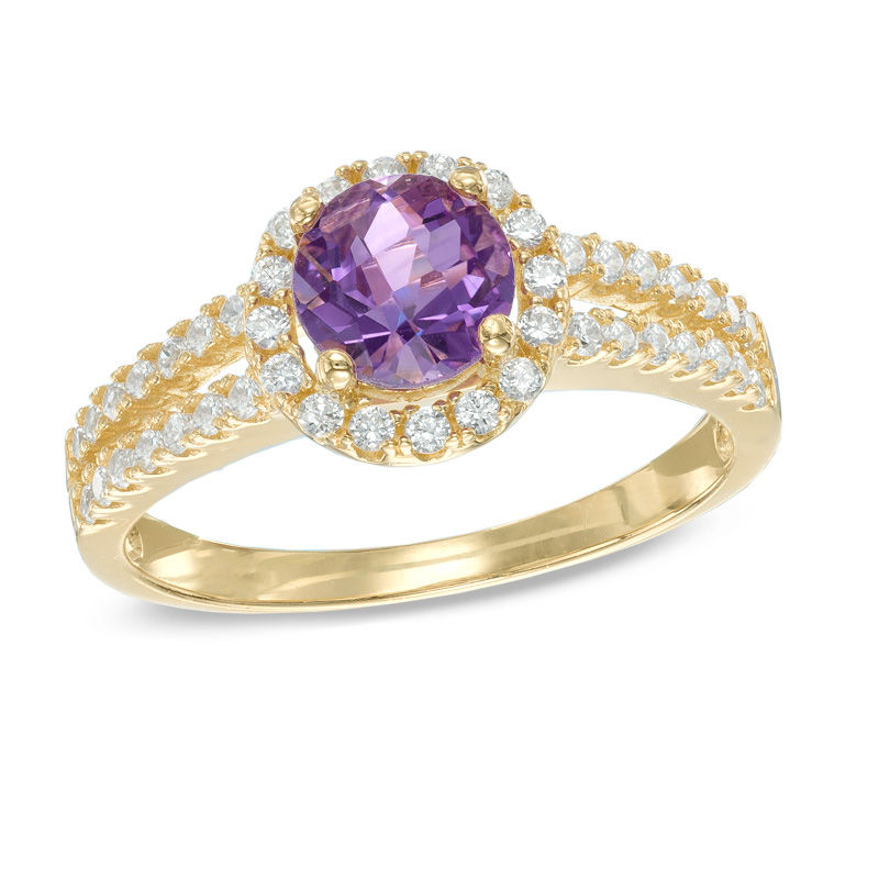 6.0mm Amethyst and White Topaz Ring in 10K Gold