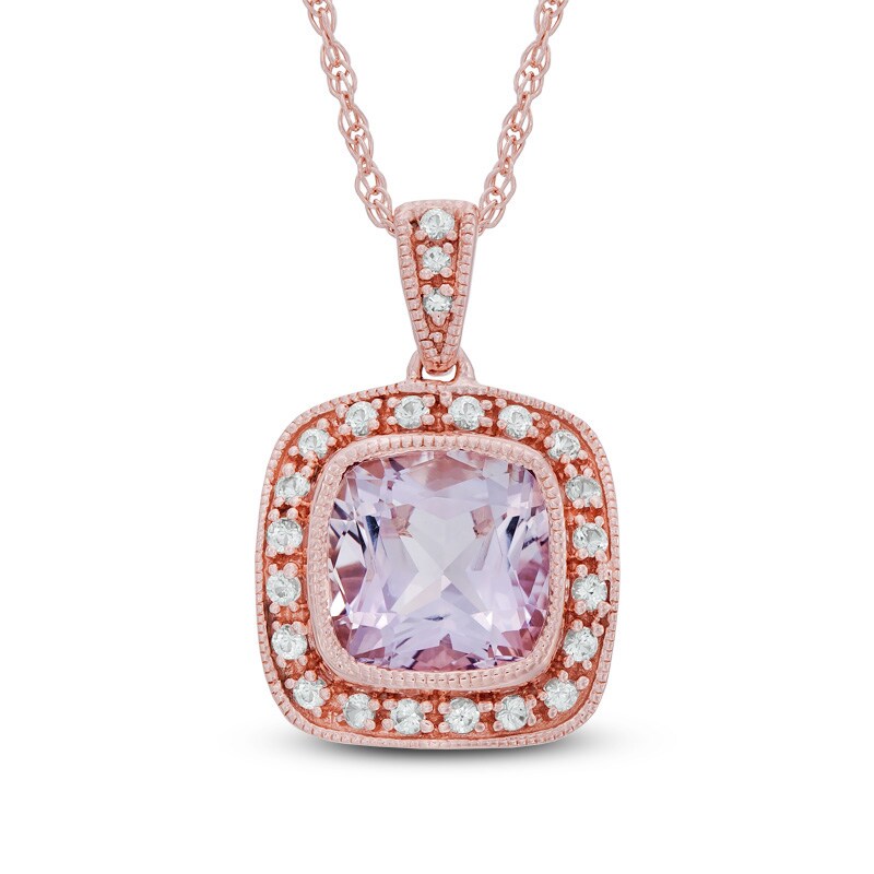 Main Image 1 of Rose de France Amethyst and Lab-Created White Sapphire Frame Pendant in Sterling Silver with 14K Rose Gold Plate
