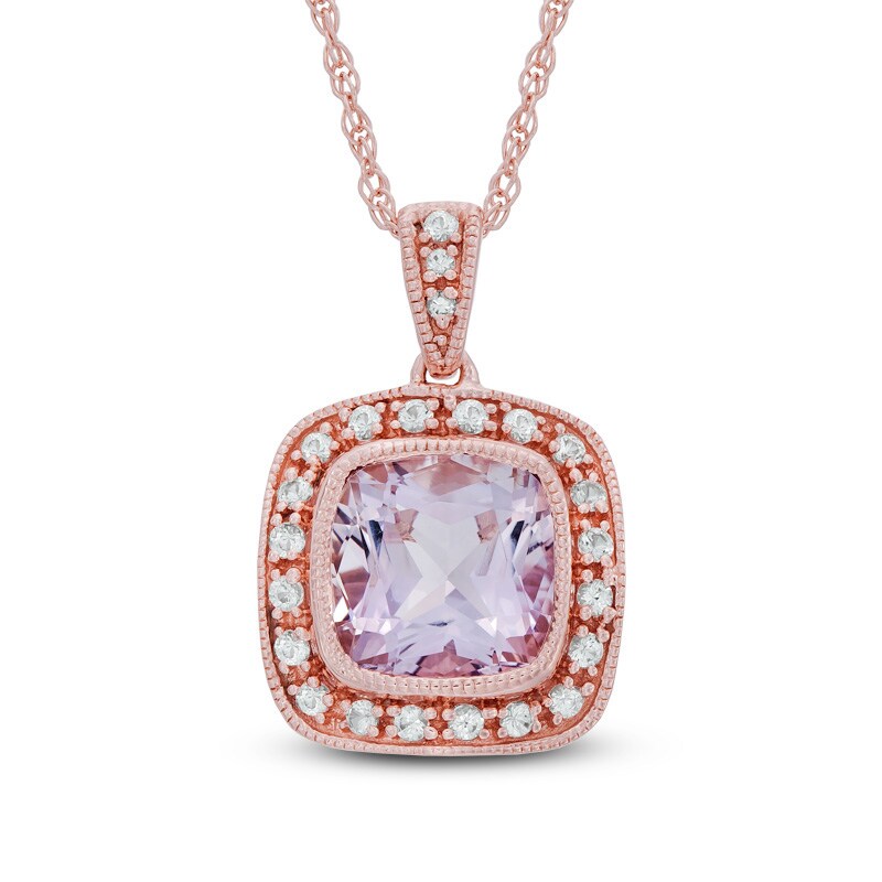 Rose de France Amethyst and Lab-Created White Sapphire Frame Pendant in Sterling Silver with 14K Rose Gold Plate