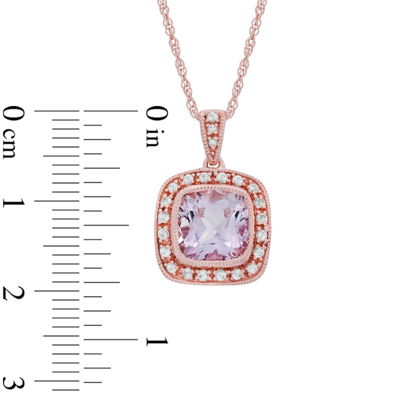 Rose de France Amethyst and Lab-Created White Sapphire Frame Pendant in Sterling Silver with 14K Rose Gold Plate