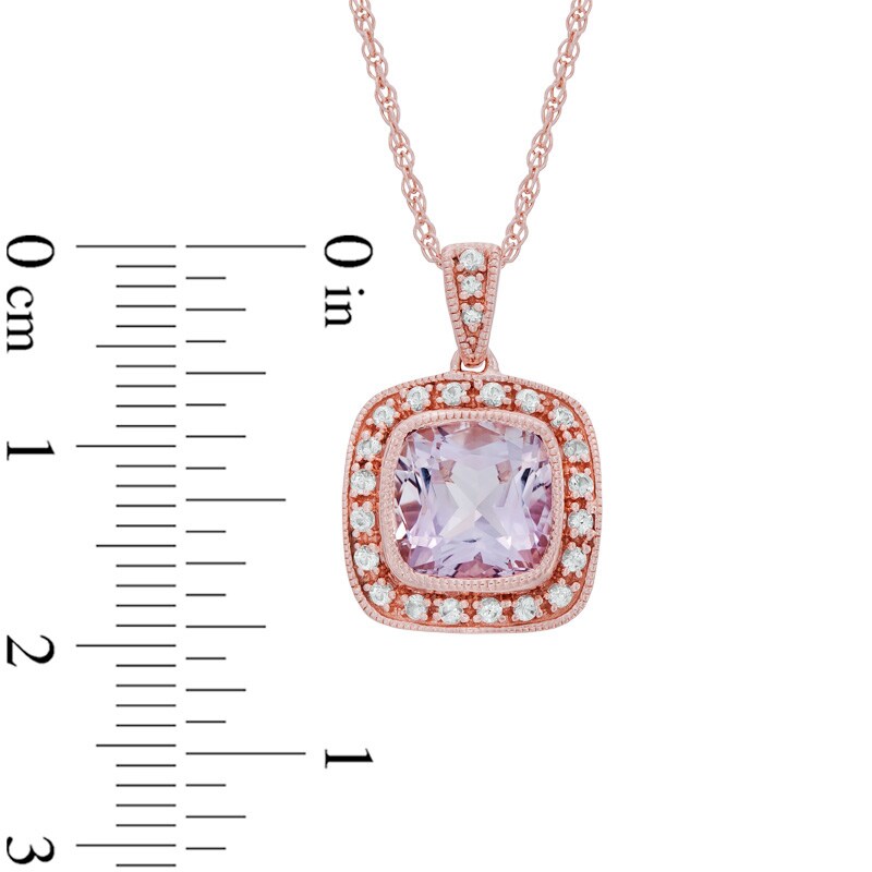 Main Image 2 of Rose de France Amethyst and Lab-Created White Sapphire Frame Pendant in Sterling Silver with 14K Rose Gold Plate