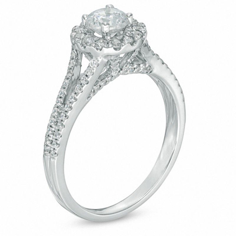 1 CT. T.W. Diamond Frame Split Shank Engagement Ring in 14K White Gold