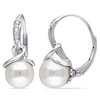 8.0 - 8.5mm Cultured Freshwater Pearl and Diamond Accent Drop Earrings in Sterling Silver