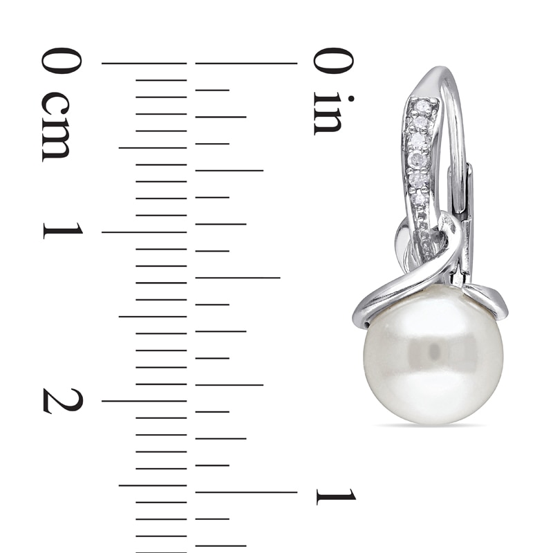 8.0 - 8.5mm Cultured Freshwater Pearl and Diamond Accent Drop Earrings in Sterling Silver