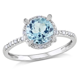 7.0mm Sky Blue Topaz and Diamond Accent Frame Engagement Ring in 10K White Gold