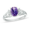 Thumbnail Image 0 of Oval Amethyst and 1/8 CT. T.W. Diamond Ring in 14K White Gold