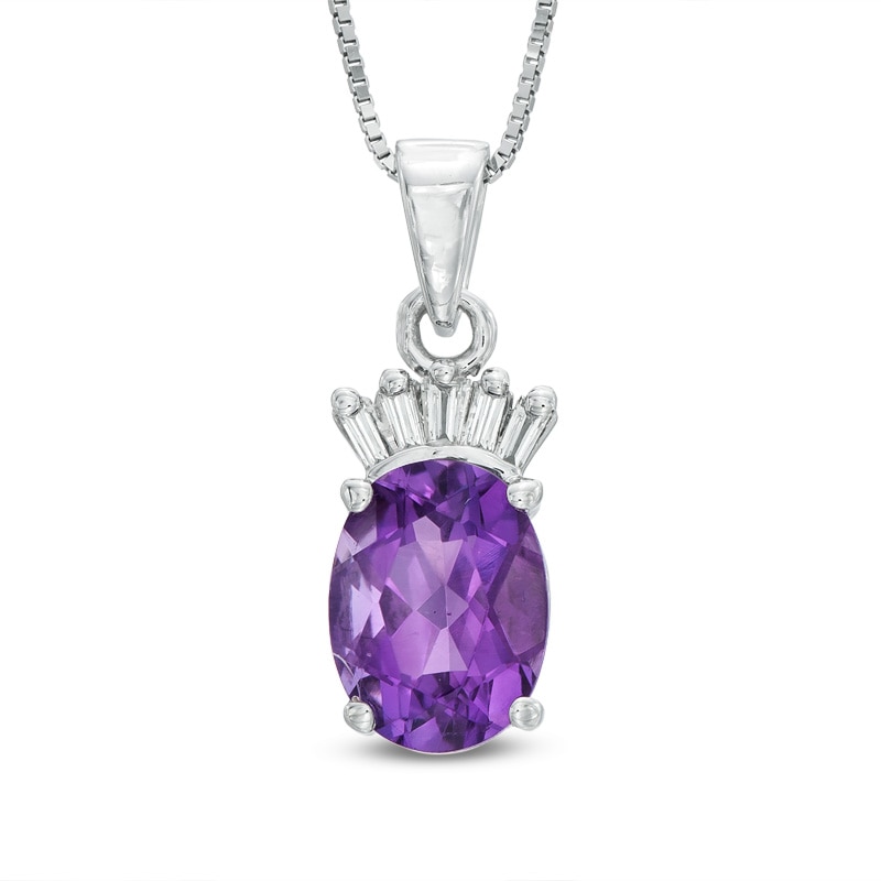 Oval Amethyst and Diamond Accent Pendant in 14K White Gold