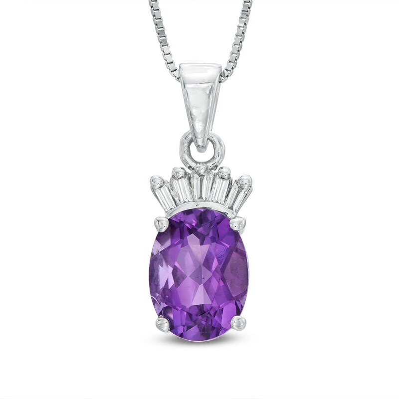Main Image 1 of Oval Amethyst and Diamond Accent Pendant in 14K White Gold