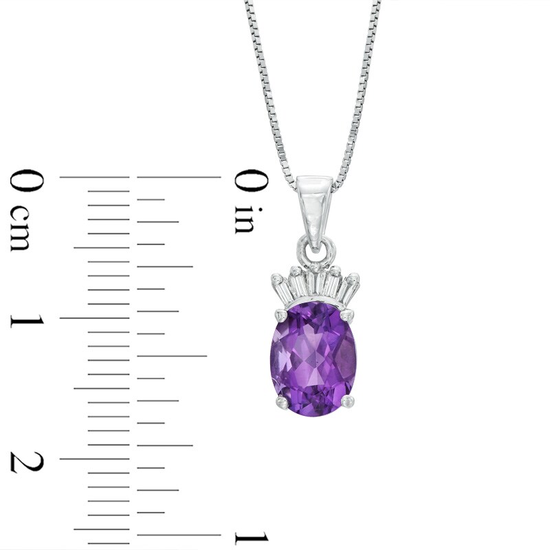 Main Image 2 of Oval Amethyst and Diamond Accent Pendant in 14K White Gold