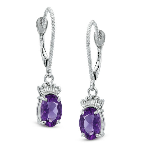 Oval Amethyst And 1 10 Ct T W Diamond Drop Earrings In 14k White Oval Amethyst And 1 10 Ct T W Diamond Drop Earrings In 14k White Gold