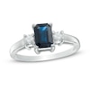 Thumbnail Image 0 of Emerald-Cut Blue Sapphire and 1/6 CT. T.W. Diamond Ring in 14K White Gold