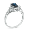 Thumbnail Image 1 of Emerald-Cut Blue Sapphire and 1/6 CT. T.W. Diamond Ring in 14K White Gold