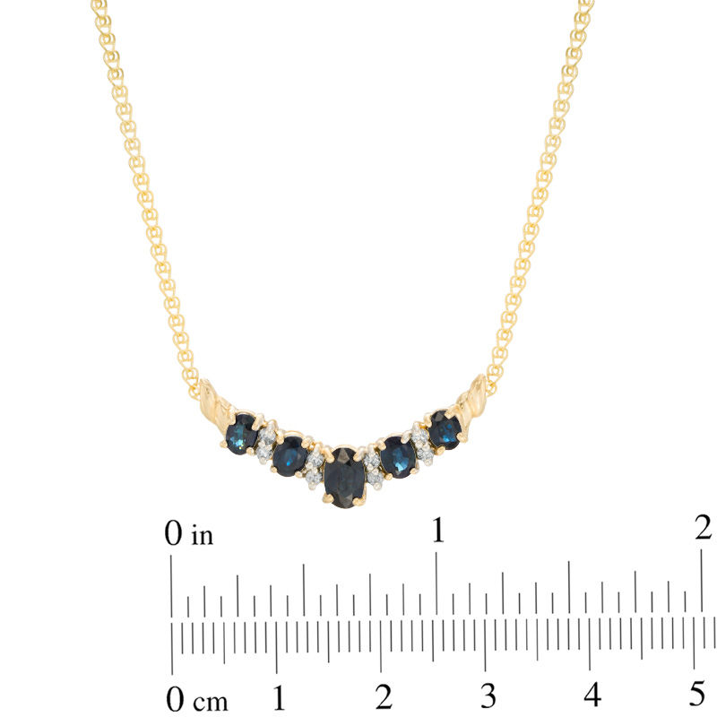 Main Image 2 of Oval Blue Sapphire and 1/8 CT. T.W. Diamond Five Stone Necklace in 14K Gold - 16"