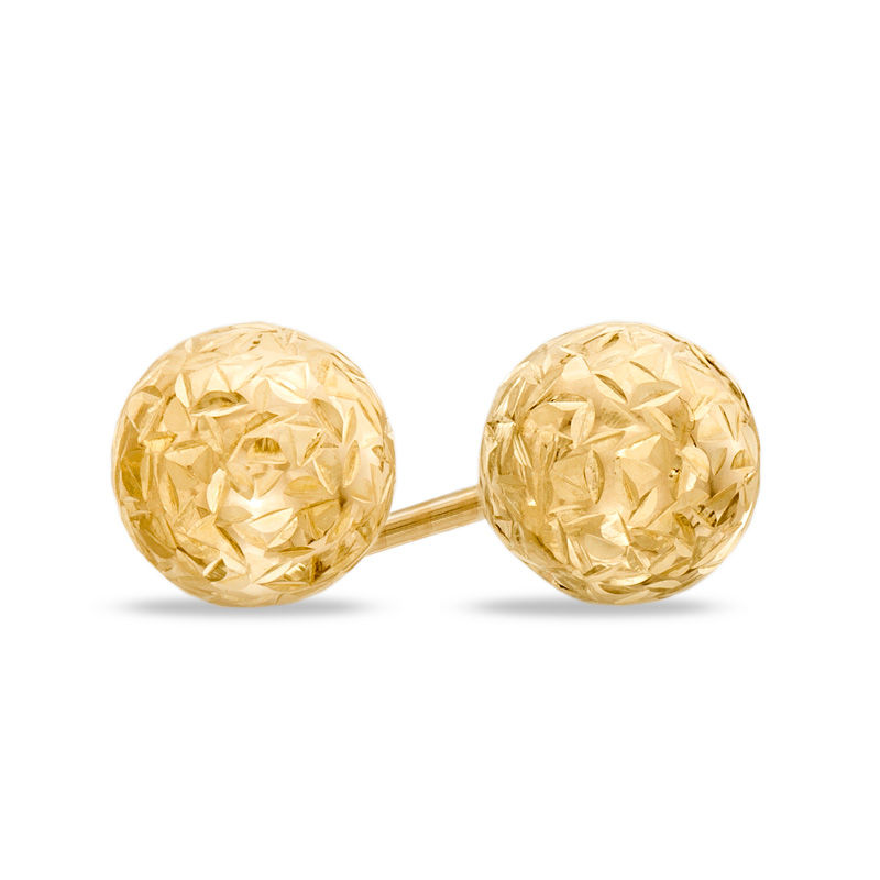 thumbnail image 2 of 14k Yellow Gold 6mm Stardust Textured Round Ball Stud Earrings For Women - Made In Italy 2 of 6