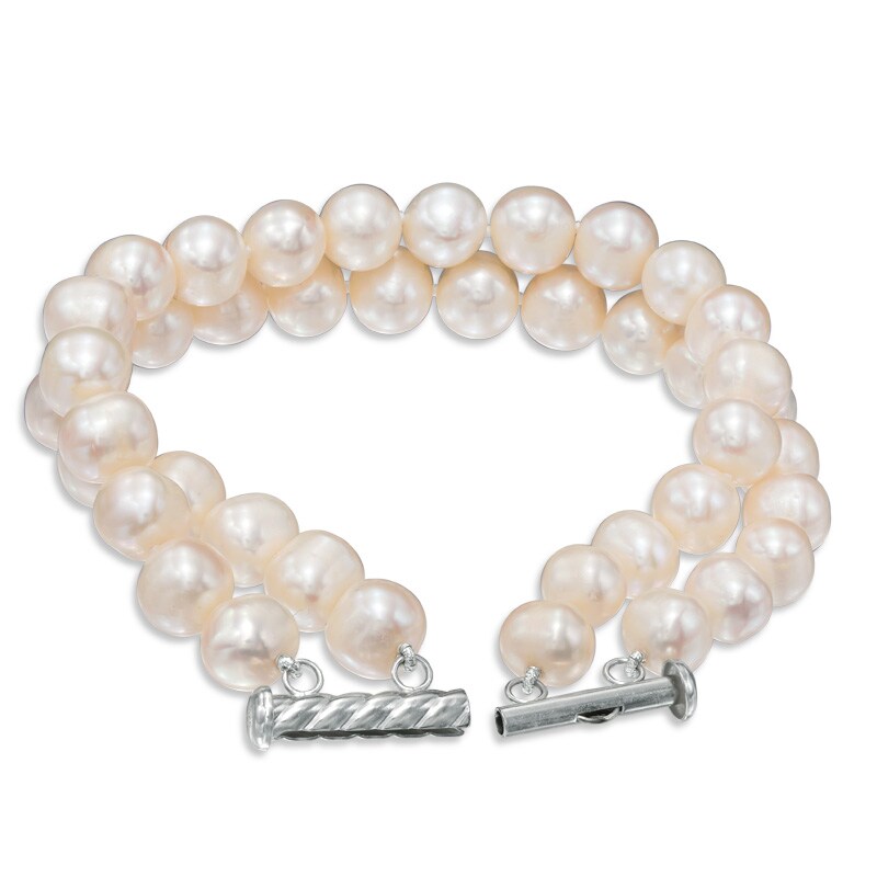 Main Image 3 of 8.5-9.5mm Freshwater Cultured Pearl Double Strand Bracelet with Sterling Silver Clasp-8.0"