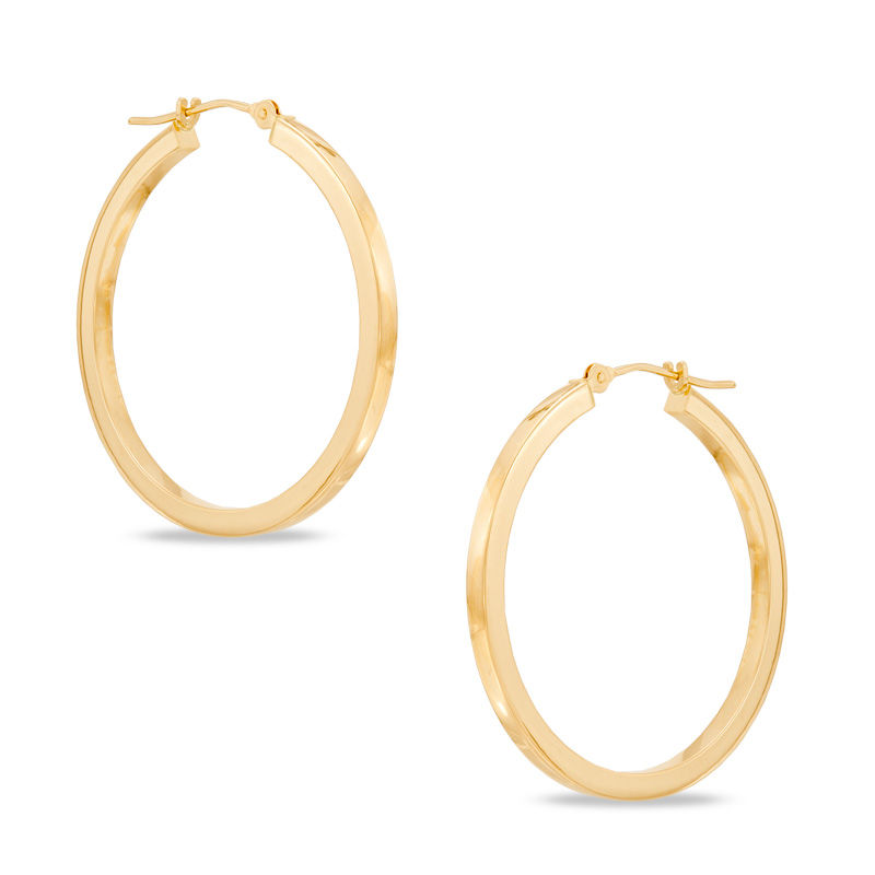 30mm Square Tube Hoop Earrings in 14K Gold