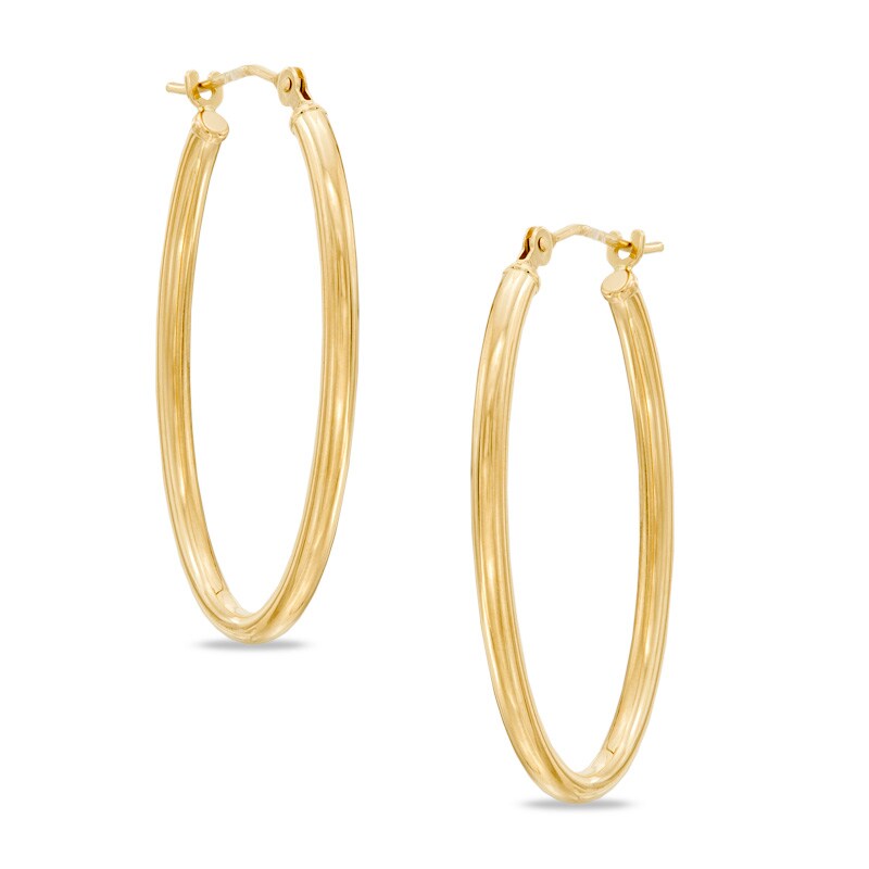 36mm Textured Oval Hoop Earrings in 14K Gold