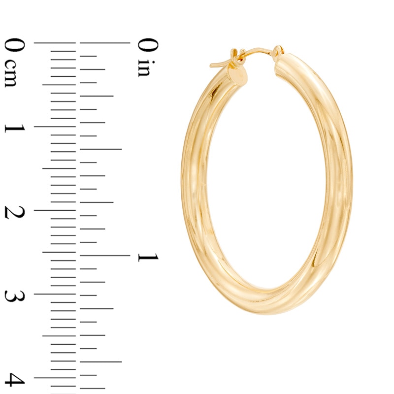 32mm Round Tube Hoop Earrings in 14K Gold