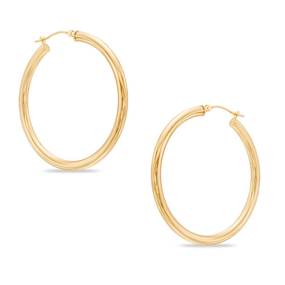 40mm Round Tube Hoop Earrings In 14K Gold