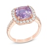 Thumbnail Image 1 of Rose de France Amethyst and Lab-Created White Sapphire Frame Ring in Sterling Silver with 14K Rose Gold Plate