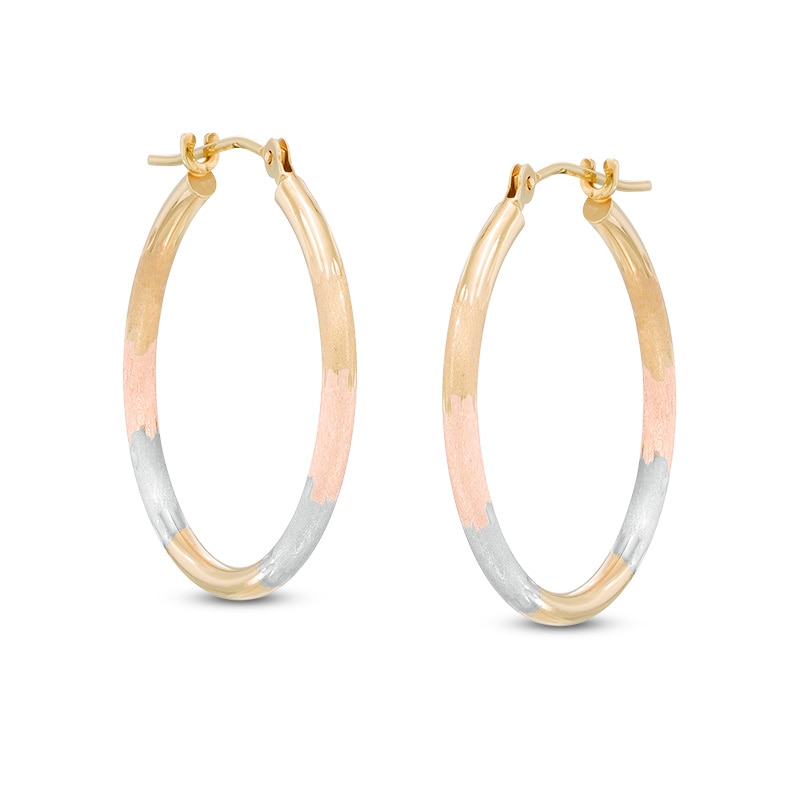 Main Image 1 of 23mm Textured Round Tube Hoop Earrings in Tri-Tone 14K Gold