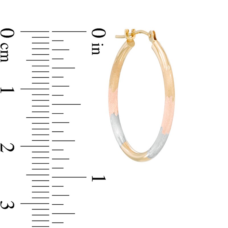 Main Image 2 of 23mm Textured Round Tube Hoop Earrings in Tri-Tone 14K Gold