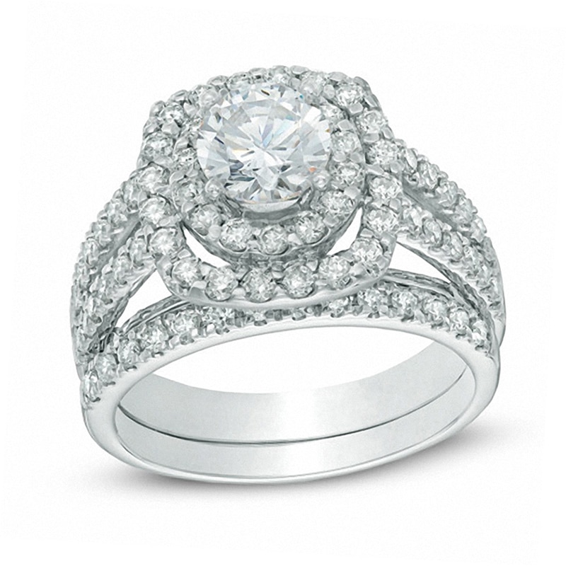 Main Image 1 of 2-1/5 CT. T.W. Diamond Double Frame Bridal Set in 14K White Gold
